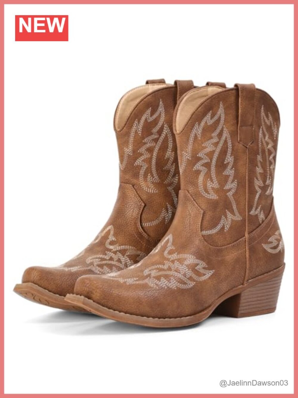 Faux Leather Western Ankle Boots Snip Toe Block Heel Cowgirl Booties